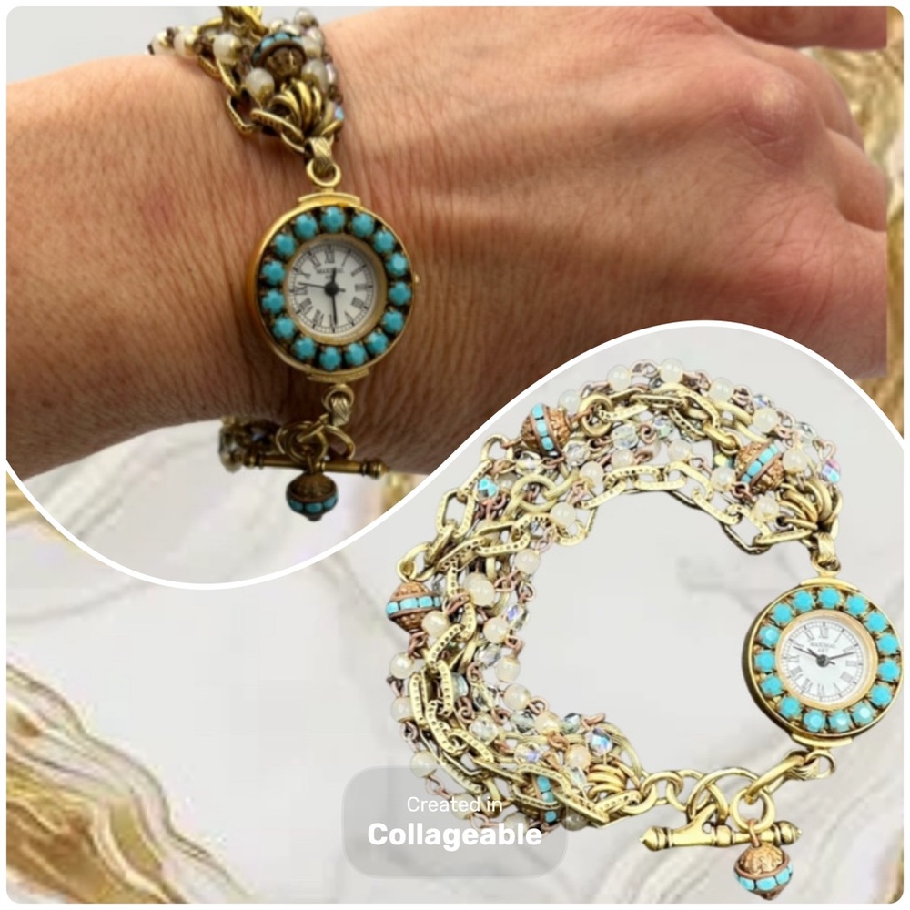 Maximal Art John Wind Gold Tone Crystal and Chain Hand Watch Bracelet 8”